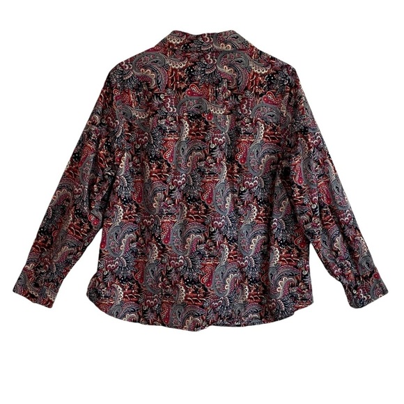 TALBOTS-  WOMANS STRETCH BOLD CHRISTMAS PAISLEY BUTTON FRONT LONG SLEEVE - B7 - Picture 3 of 12